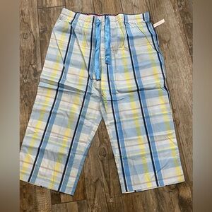Women’s Sz 1X Plaid Capri Pajama Pants with Blue and Yellow Stripes